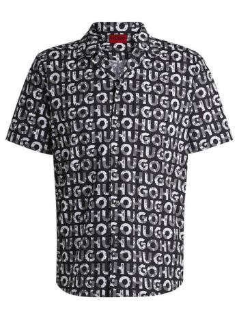ανδρικό ellino κοντομάνικο πουκάμισο μαύρο hugo 50514146-960