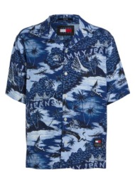 ανδρικό hawaiian camp κοντομάνικο πουκάμισο μπλε tommy jeans dm0dm18950-0ka
