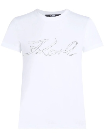 γυναικείο rhinestone signature t-shirt λευκό karl lagerfeld