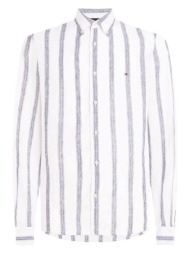ανδρικό λινό ριγέ πουκάμισο λευκό tommy hilfiger mw0mw34612-0fa
