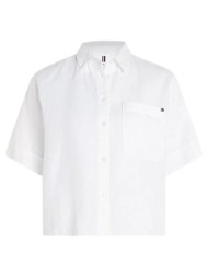 γυναικείο κοντομάνικο λινό πουκάμισο λευκό tommy hilfiger ww0ww41392-ycf