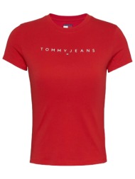 γυναικείο slim linear t-shirt κόκκινο tommy jeans dw0dw18398-xme