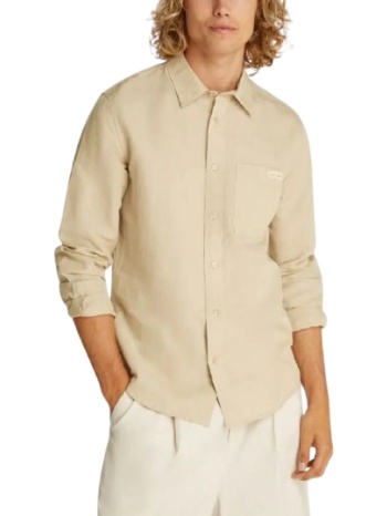ανδρικό λινό πουκάμισο μπεζ calvin klein j30j327295-pf0 σε προσφορά