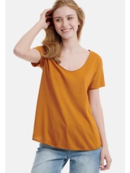 γυναικειο μονοχρωμο t-shirt funky buddha fbl00110304-golden ochre πορτοκαλί