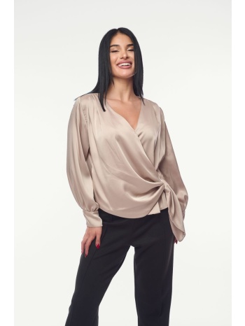 μπλουζα σατεν με δεσιμο μπεζ μπεζ σε προσφορά