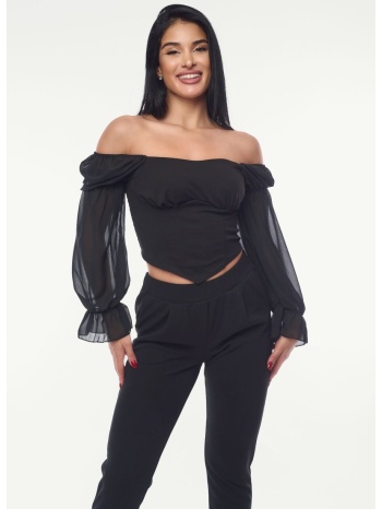 μπλουζα με διαφανεια μανικι μαύρο σε προσφορά