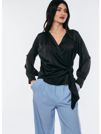 μπλουζα σατεν με δεσιμο μαυρη μαύρο σε προσφορά