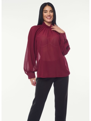 μπλουζα με διαφανεια πλισε μανικι μπορντο μπορντό σε προσφορά