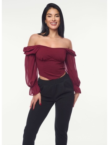 μπλουζα με διαφανεια μανικι μπορντό σε προσφορά