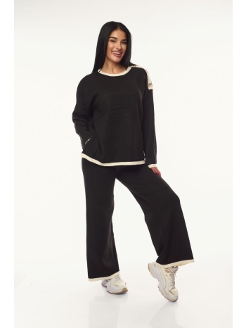 σετ μπλουζα & παντελονα πλεκτο με χρυσα κουμπια μαύρο σε προσφορά