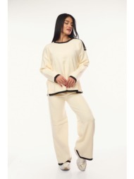 σετ μπλουζα & παντελονα πλεκτο με χρυσα κουμπια εκρού