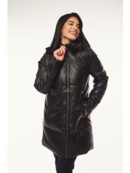 μπουφαν δερματινη με κουκουλα που αφαιρειται μαύρο