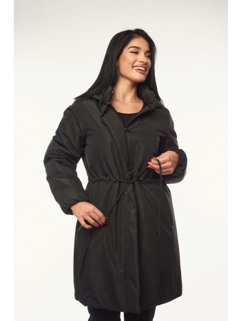 μπουφαν με κουκουλα και λαστιχο στην μεση μαύρο σε προσφορά