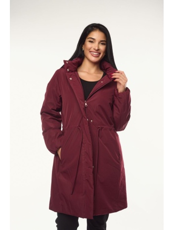 μπουφαν με κουκουλα και λαστιχο στην μεση μπορντό σε προσφορά