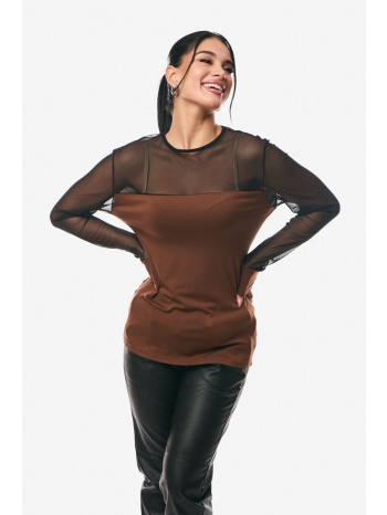 μπλουζα με διαφανεια καφε καφέ σε προσφορά