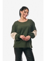 μπλουζα με λαστιχο στο μανικι χακι χακί