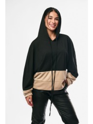 μπλουζα διχρωμη με κουκουλα μαύρο