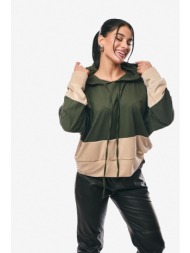 μπλουζα διχρωμη με κουκουλα χακί