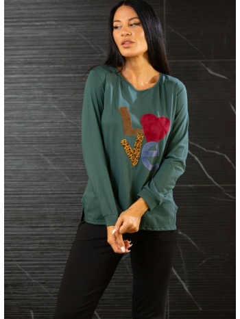 μπλουζα με ανοιγματα και τυπωμα love πράσινο σε προσφορά