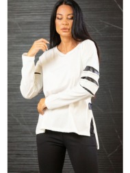 μπλουζα με δερματινες λεπτομερειες εκρού