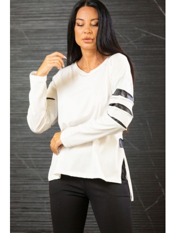 μπλουζα με δερματινες λεπτομερειες εκρού σε προσφορά