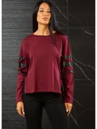 μπλουζα με δερματινες λεπτομερειες μπορντό