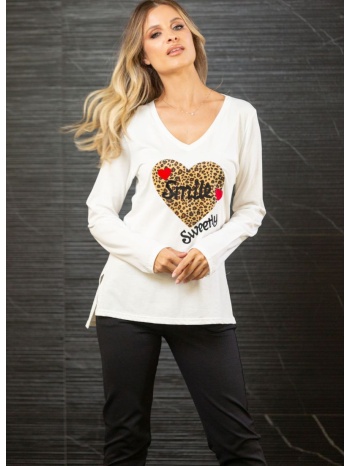 μπλουζα με ανοιγματα και τυπωμα smile εκρού σε προσφορά
