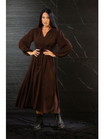 φορεμα μακρυ με γιακα και λαστιχο στην μεση μπλε