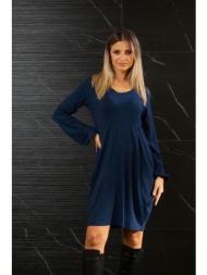 φορεμα με πιετες και λαστιχο στα μανικια μπλε