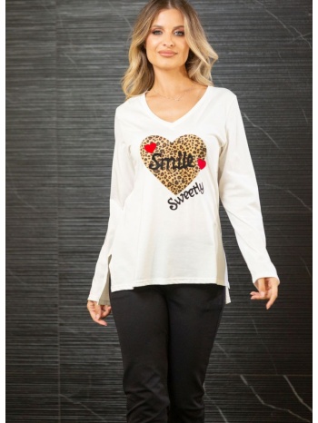μπλουζα με ανοιγματα και τυπωμα smile εκρού σε προσφορά