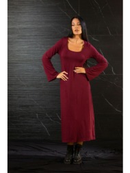 φορεμα με τετραγωνο ντεκολτε και καμπανα μανικια μπορντό