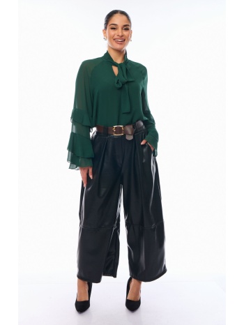 παντελονι καπρι δερματινη με ζωνη μαύρο