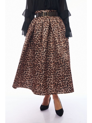 φουστα σατεν λεοπαρ με ζωνη μαύρο σε προσφορά