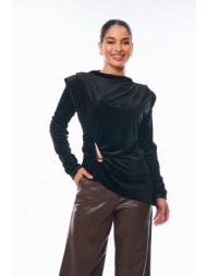 μπλουζα βελουτε με χρυση αγκραφα μαύρο