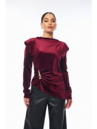 μπλουζα βελουτε με χρυση αγκραφα μπορντό