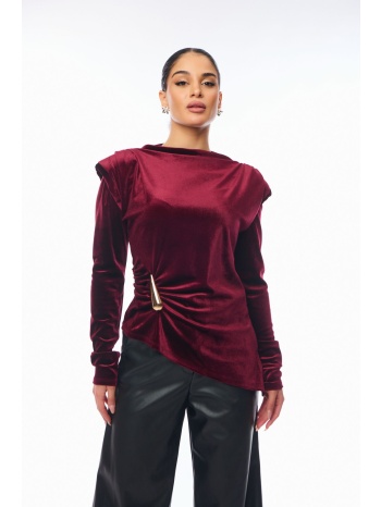 μπλουζα βελουτε με χρυση αγκραφα μπορντό σε προσφορά
