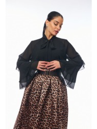 μπλουζα με βολαν μανικι μαύρο