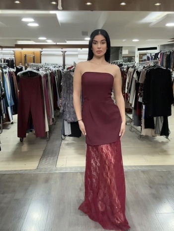 φορεμα maxi στραπλες μπορντο μπορντό σε προσφορά