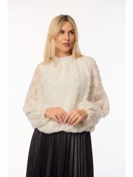 μπλουζα με διαφανεια μανικι εκρού