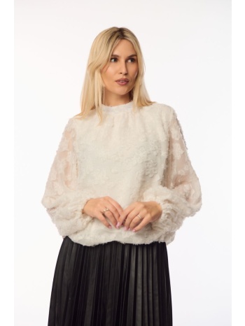 μπλουζα με διαφανεια μανικι εκρού σε προσφορά