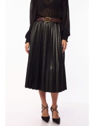 φουστα δερματινη με πιετες και ζωνη μαύρο