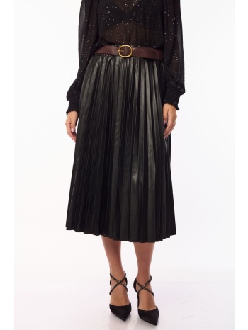 φουστα δερματινη με πιετες και ζωνη μαύρο σε προσφορά