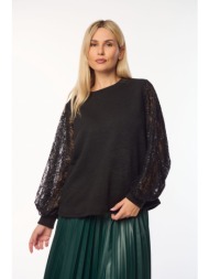 μπλουζα πλεκτη με διαφανεια μανικι μαύρο