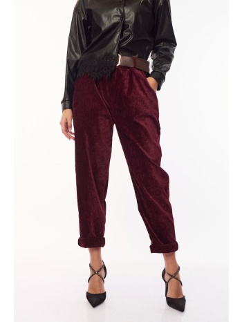 παντελονι βελουτε με ρεβερ και ζωνη μπορντό σε προσφορά
