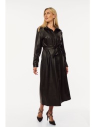 φορεμα δερματινη με ζωνη μαύρο