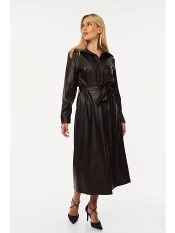 φορεμα δερματινη με ζωνη μαύρο σε προσφορά