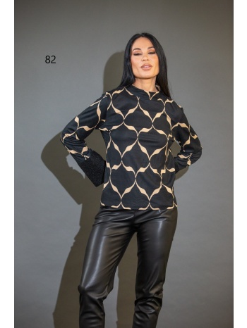 μπλουζα εμπριμε με μπουκλε μανικι μαύρο