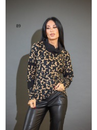 μπλουζα εμπριμε με γυριστο γιακα μαύρο