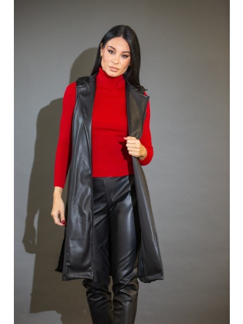 γιλεκο μακρυ δερματινη μαύρο