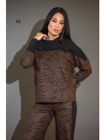 μπλουζα διχρωμη με γυριστο γιακα καφέ